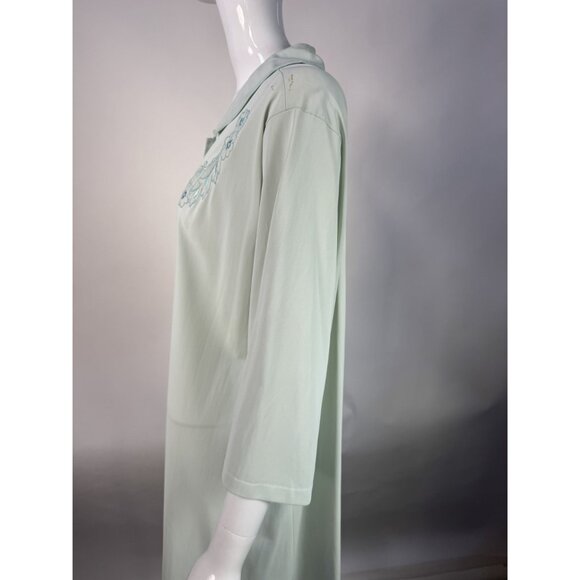 Vintage Light Blue Button Down Robe With Floral Embroidery & Pocket - Picture 9 of 16